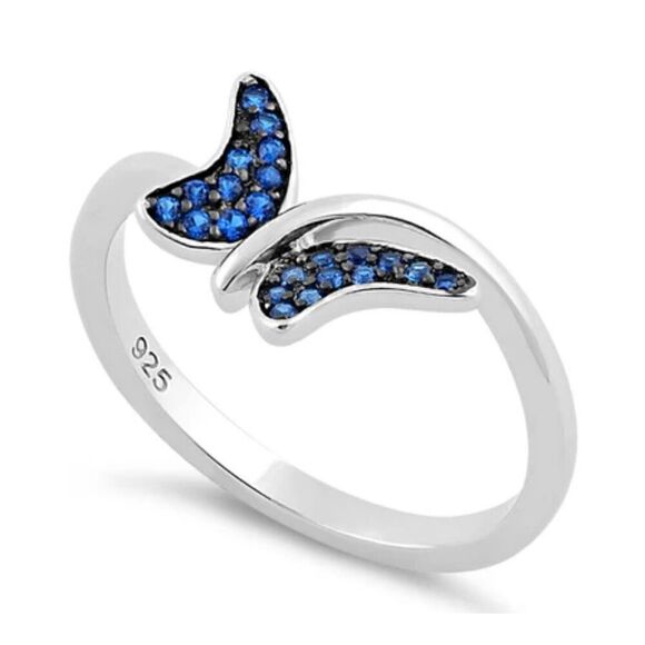 New Sterling Silver Buttefly Blue Spinel CZ Ring